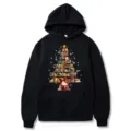 Sweat-shirt à capuche noir imprimé de Noël avec poche avant et manches longues pour unisexe - S / Hauts / Noir