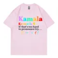 Roze katoenen t-shirt met korte mouwen en grappige politieke sloganprint, casual crewneck top. - Roze 317