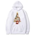 Sweat à capuche blanc imprimé Noël avec poche, pull à manches longues confortable pour hiver. - S / Hauts / Blanc