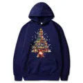 Sweat à capuche bleu foncé avec graphique de livre d'arbre de Noël et poche avant pour adultes - S / Hauts / Bleu marine