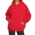 Sweat-shirt à capuche rouge oversized pour femme, pull ample et épais d'automne avec poche kangourou. - XS / Hauts / Rouge