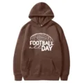 Brown American football print hoodie sweatshirt, casual loose hooded pocket top - S / Red