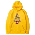 Yellow Christmas tree graphic hoodie for men and women with front pocket and hood. - Yellow