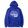 Royal blue hooded sweatshirt with front football graphic print and comfortable pocket. - S / Sapphire Blue