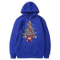 Blue Christmas tree print hoodie long sleeve hooded sweatshirt for men and women sku - Blue