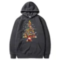 Dark grey Christmas book tree print hoodie with pocket for men and women winter daily wear - Dark Gray