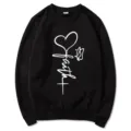 Women black long sleeve sweatshirt with white faith heart butterfly graphic print casual top. - S / Tops / Black