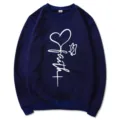Dark blue crewneck long sleeve sweatshirt with white faith butterfly print, size M casual top - S / Tops / Navy Blue