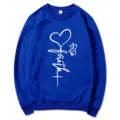 Women's Round Neck Long Sleeve Casual Sweatshirt Featuring Faith Heart Print Top Daily - Blue