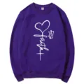Purple crewneck sweatshirt for women featuring a faith heart butterfly graphic print long sleeve top - Purple