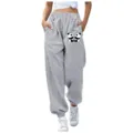 Pantaloni della tuta grigi casual da donna vita alta con simpatica stampa di panda - Taglia S / Pantaloni e gonne / Grigio