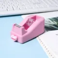 Cute pink desktop tape dispenser with heart smile decor, macaron style office tape cutter. - Sakura Pink