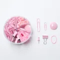Macaron roze kantoorartikelen set paperclips binderclips elastiekjes pinnen opbergdoosje - Kersenbloesem Roze