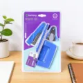 Blue office stationery set including stapler, hole punch, staple remover and staples for desk. - Assorted Colors (BC-03C-4SP)