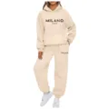 Women two piece tracksuit set casual long sleeve hoodie and sweatpants beige lounge wear outfit - S / Khaki