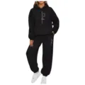 Women's Fall Winter Casual Two Piece Hoodie and Sweatpants Tracksuit Black Set Activewear. - S / Top And Bottom / Black