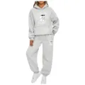 Women casual gray tracksuit two piece set hoodie and sweatpants with ghost print streetwear - Light Gray