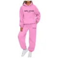Women Pink Two Piece Casual Hoodie And Sweatpants Sportswear Set Autumn Winter Activewear - Pink