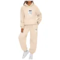 Women casual two piece tracksuit hoodie and sweatpants set beige pullover outfit - S / Top And Bottom / Khaki