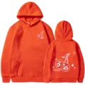 Sweat à capuche orange unisexe à manches longues avec imprimé cerise, style streetwear. - Orange