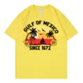 T-shirt en coton jaune avec imprimé Golfe du Mexique, haut à manches courtes décontracté pour l'été. - S / Hauts / Jaune