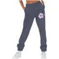 Pantaloni da Jogging Donna Vita Alta Casual Largo con Tasche e Stampa Fiore Rosa Grigio - Taglia S / Parte Inferiore (262626+) / Grigio scuro