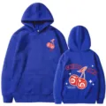 Sweat à capuche bleu manches longues pour hommes et femmes avec imprimé cerise streetwear. - Bleu