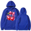 Blauer Kapuzenpullover mit süßem Kirsch-Grafikdruck Langarm lässiges Sweatshirt für Damen und Herren - Blau