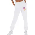 Pantaloni della tuta larghi a vita alta da donna pantaloni casual da jogging bianchi - Taglia S / Parte Inferiore (262626+) / Bianco (Con Stampa Floreale)