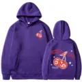 Sweat à capuche manches longues imprimé cerise 8-ball violet hommes femmes - Violet