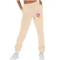 Pantaloni della tuta da donna a vita alta beige casual con stampa floreale e tasche. - Taglia S / Parte Inferiore (262626+) / Cachi (Con Stampa Floreale)