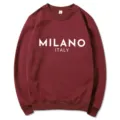 Milano Print Langarm Rundhals Fleece Sweatshirt, bequemer lässiger Pullover für Damen. - S / Oberteile / Burgunderrot