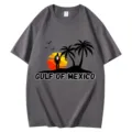 Dark grey cotton short sleeve T-shirt featuring Gulf of Mexico beach sunset graphic print. - S / Tops / Dark Gray