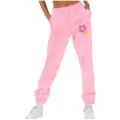 Pantaloni della tuta rosa da donna a vita alta con coulisse, tasche e stampa floreale. - Taglia S / Parte Inferiore (262626+) / Rosa 1