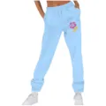 Pantaloni della tuta donna azzurri a vita alta con stampa floreale, comodi pantaloni casual sportivi. - Taglia S / Parte Inferiore (262626+) / Azzurro (Stampato)