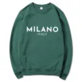 Grüner Milano bedruckter Langarm Rundhals Fleece Pullover für Damen und Herren Herbst Winter. - S / Oberteile / Dunkelgrün