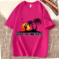 Pink cotton crew neck short sleeve T-shirt featuring Gulf of Mexico graphic print. - S / Tops / Rose Red (317)