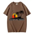 Brown cotton crewneck short sleeve t-shirt with gulf of mexico sunset graphic casual top - S / Tops / Coffee