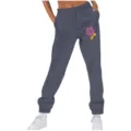 Pantaloni della tuta larghi vita alta donna grigio con tasche e stampa floreale - Taglia S / Parte Inferiore (262626+) / Grigio Scuro (Stampato)