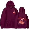 Sweat à capuche manches longues bordeaux cerise 8-ball imprimé graphique mode streetwear - Bordeaux