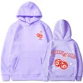 Sweat à capuche tendance imprimé cerise, pull streetwear décontracté à manches longues violet. - Violet Clair