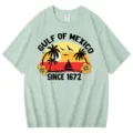 T-shirt Décontracté Vert Clair Homme Femme Vintage Imprimé Golfe du Mexique Haut - S / Hauts / Vert Haricot