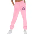 Pantaloni della tuta larghi a vita alta da donna casual con tasche e stampa floreale rosa - Taglia S / Parte Inferiore (262626+) / Rosa 2