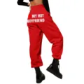 Women high waist loose red sweatpants casual jogger pants with funny back graphic print apparel - S / Red