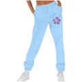 Pantaloni da tuta donna vita alta casual larghi jogger con tasche azzurro stampa floreale - Taglia S / Parte Inferiore (262626+) / Azzurro 2