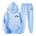 Women casual tracksuit set light blue hoodie and sweatpants with California Los Angeles text. - S / Top And Bottom / Light Blue 1