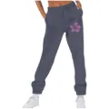 Pantaloni tuta donna vita alta larghi casual con tasche e stampa floreale viola scuro grigio - Taglia S / Parte Inferiore (262626+) / Grigio Scuro 2
