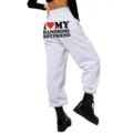 Women high waist loose sweatpants casual jogging trousers with graphic print back pockets new - S / Bottoms / White