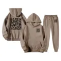 Autumn winter casual QR code print loose hooded sweatshirt tracksuit set with pants. - S / Top And Bottom / Camel