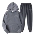 Women dark gray hooded sweatshirt and sweatpants two piece tracksuit set with letter print. - S / Top And Bottom / Dark Gray 2